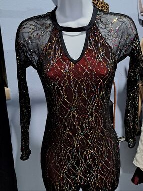 Sheer Black Mesh Dress with Multicolor Sequin Embellishment